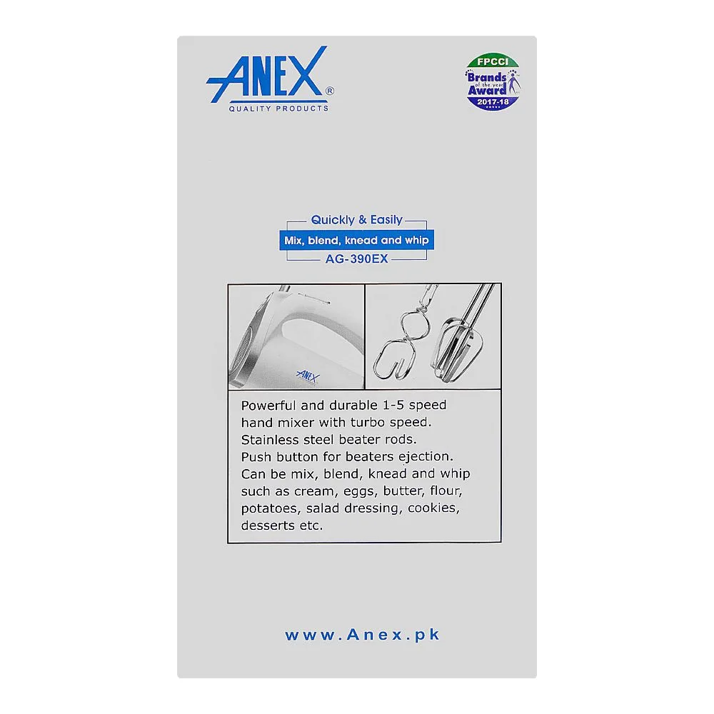 Comfortable casual anex deluxe hand mixer, 250w, white, ag-390ex