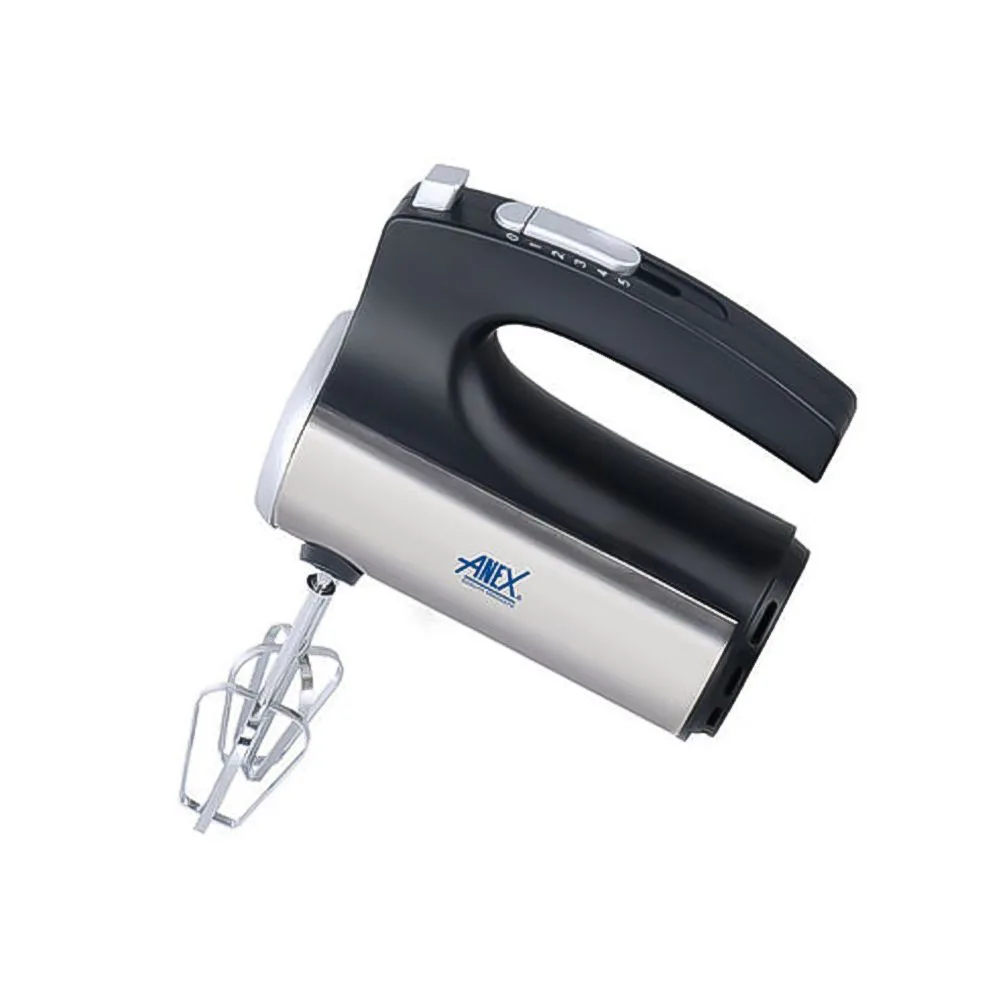 Side view of anex deluxe hand mixer, 300w, black/silver, ag-398