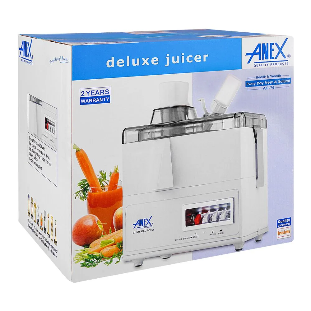 Side view of anex deluxe juicer, 600w, white, ag-76