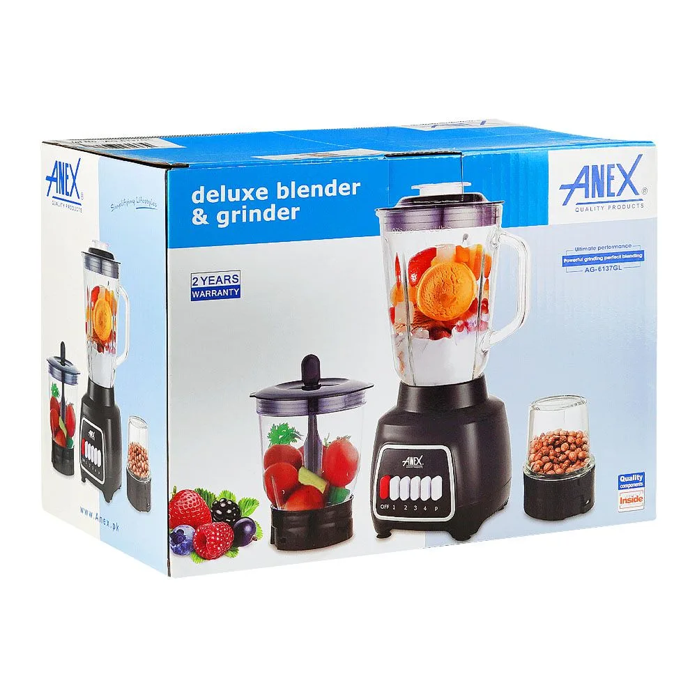 Side view of anex deluxe juicer blender grinder, 500w, 220-240v, black, ag-6137gl