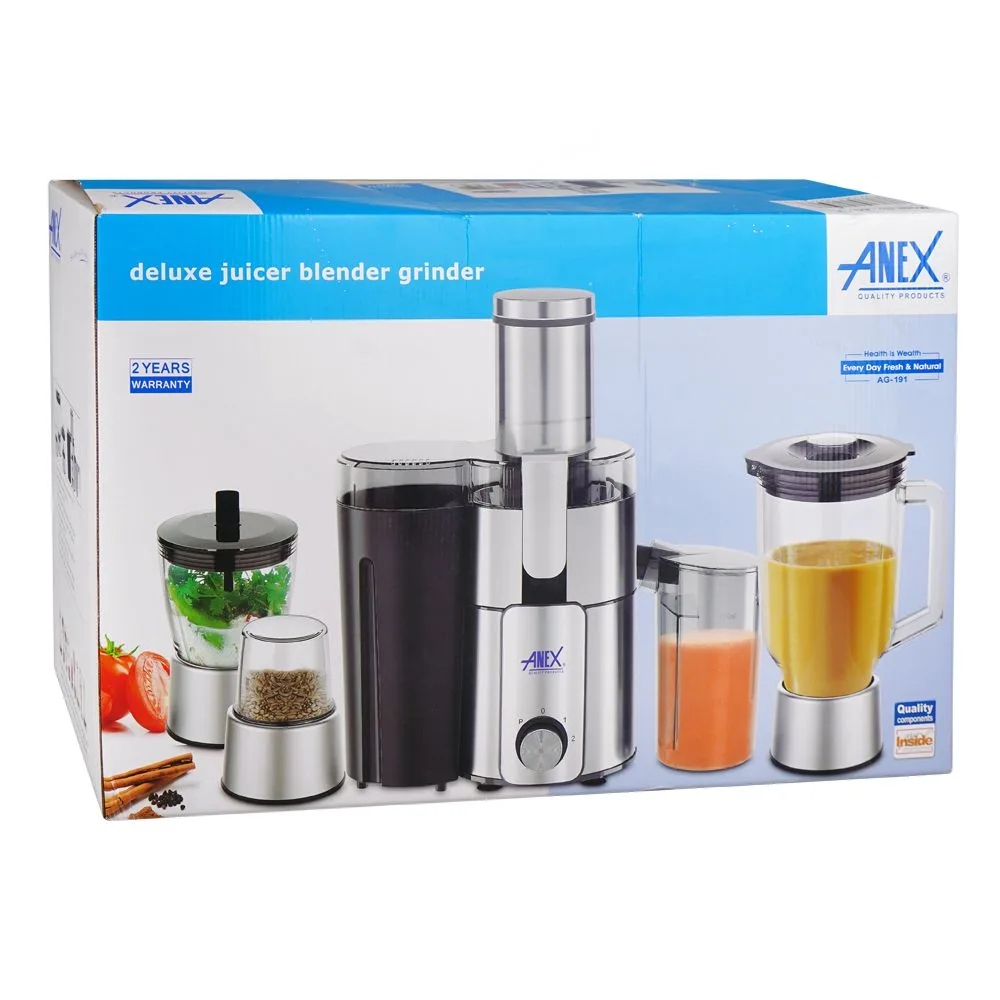 Side view of anex deluxe juicer blender grinder, 600w, black, ag-191