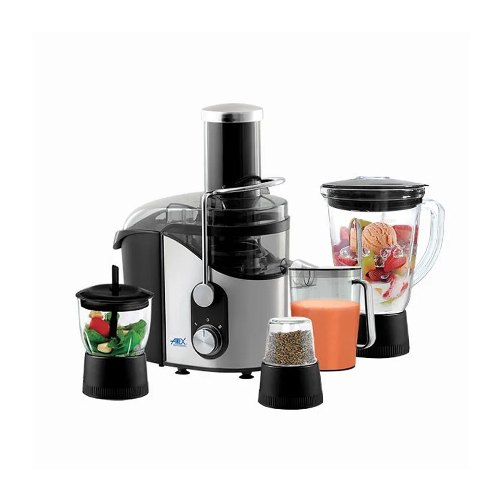 Anex Deluxe Juicer, Blender & Grinder, 800W, 1700ml Pulp & 500ml Juice Container, Black, AG-188