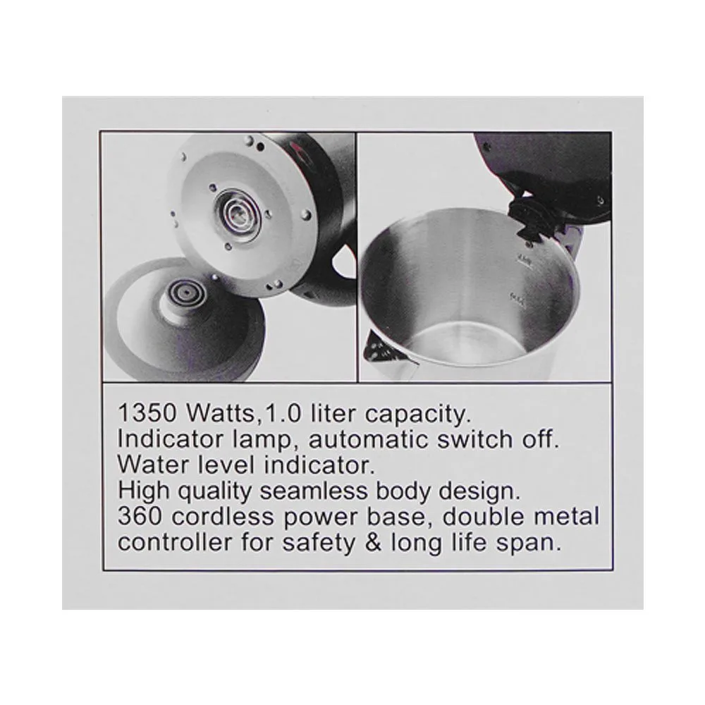Premium everyday wear anex deluxe kettle, 1350w, 1000ml capacity, black & silver, ag-4053