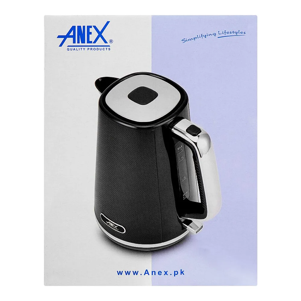 Comfortable casual anex deluxe kettle, 1850-2200w, 1700ml capacity, black, ag-4065