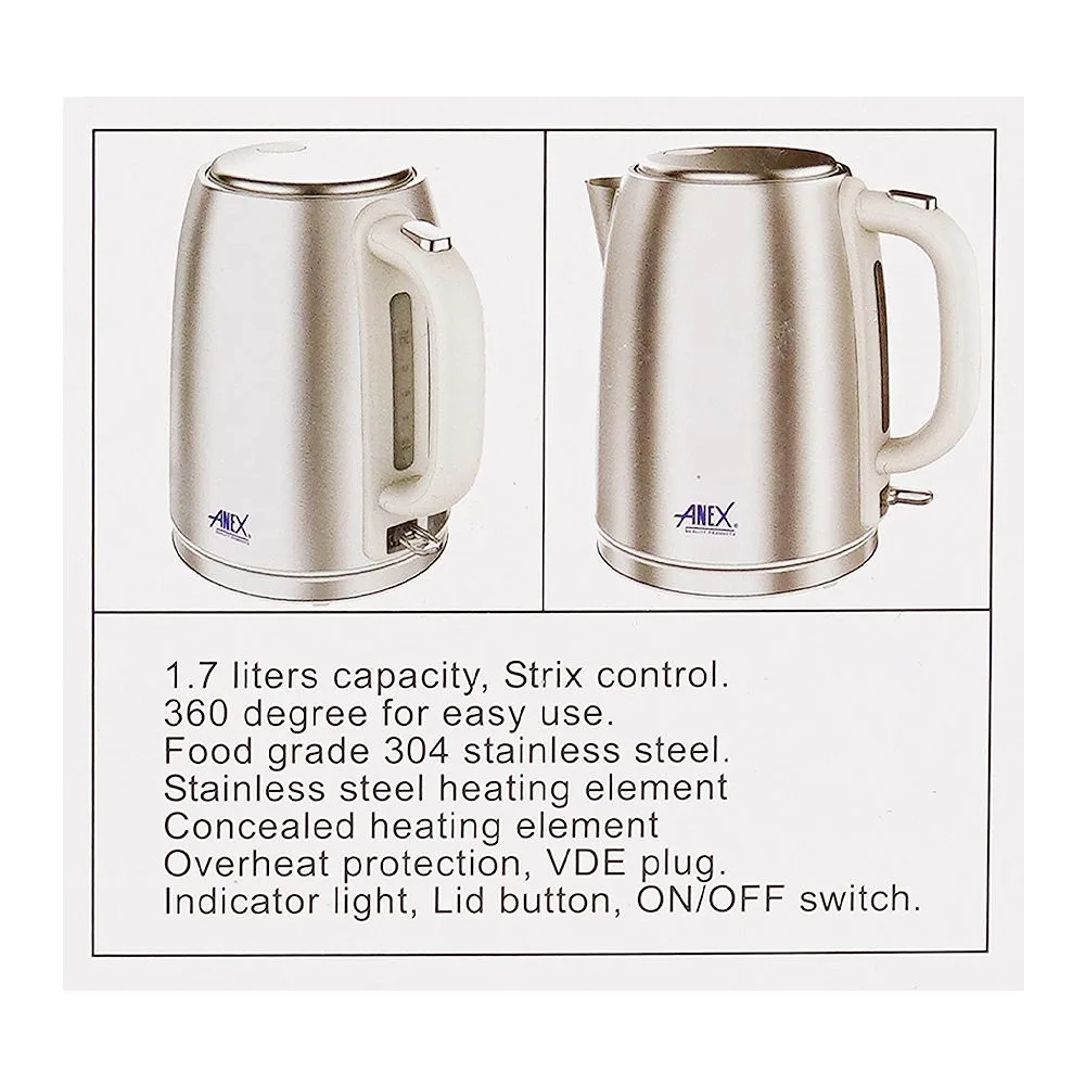 Premium everyday wear anex deluxe kettle, 1850-2200w, 220-240v, 1.7 liter capacity, ag-4072