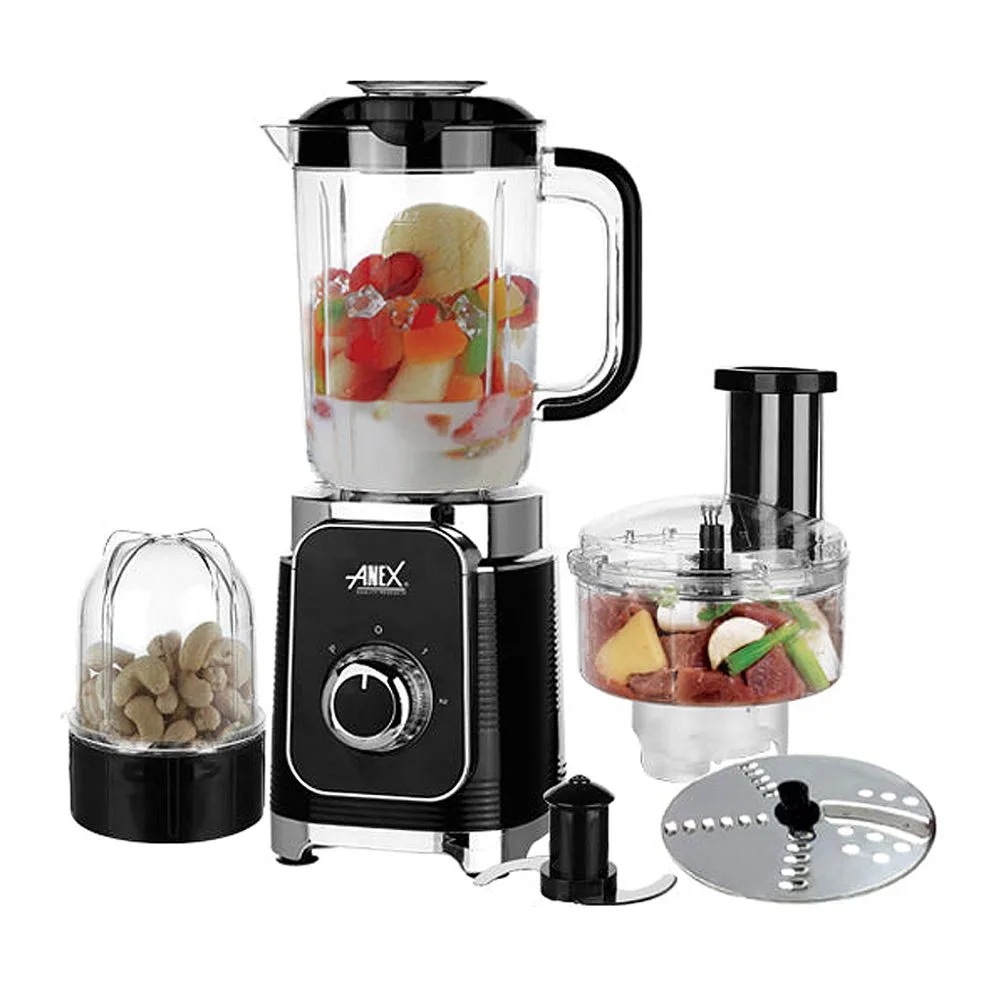 Anex Deluxe Kitchen Robot, 380W, 1.25 Liter Jar + 800ml Chopper Cup + 80g Grinder Cup, Black, AG-2146