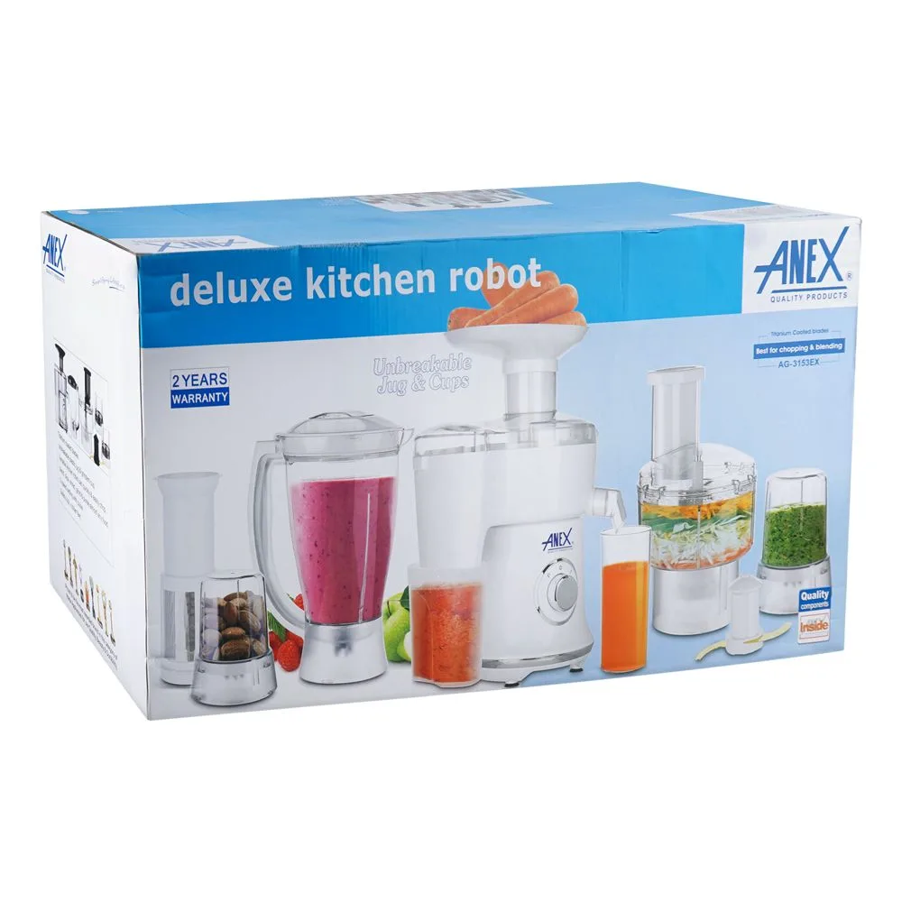Side view of anex deluxe kitchen robot, 450w, 220-240v, white, ag-3153