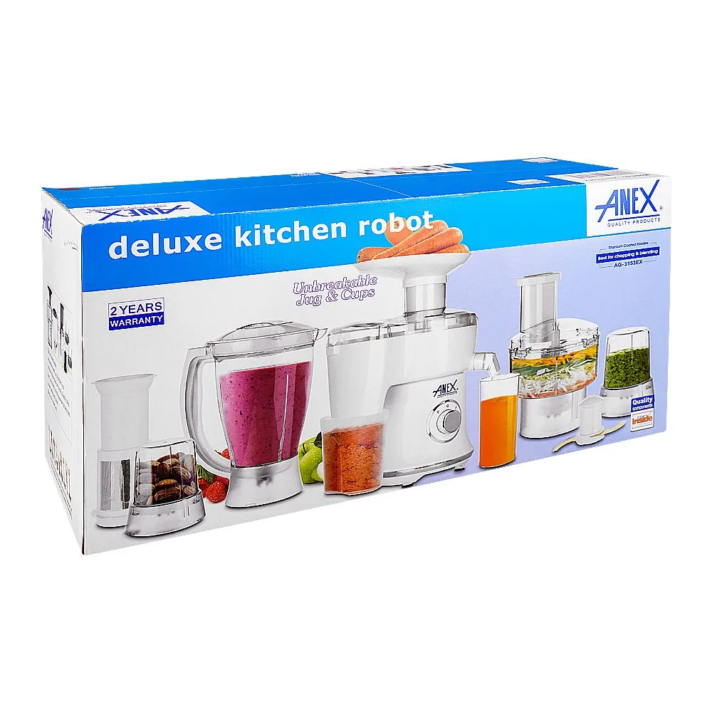 Side view of anex deluxe kitchen robot, 450w, black, ag-3153