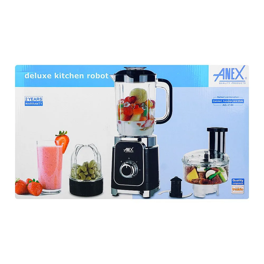 Close-up design of anex deluxe kitchen robot food factory, 380w, white, ag-2146
