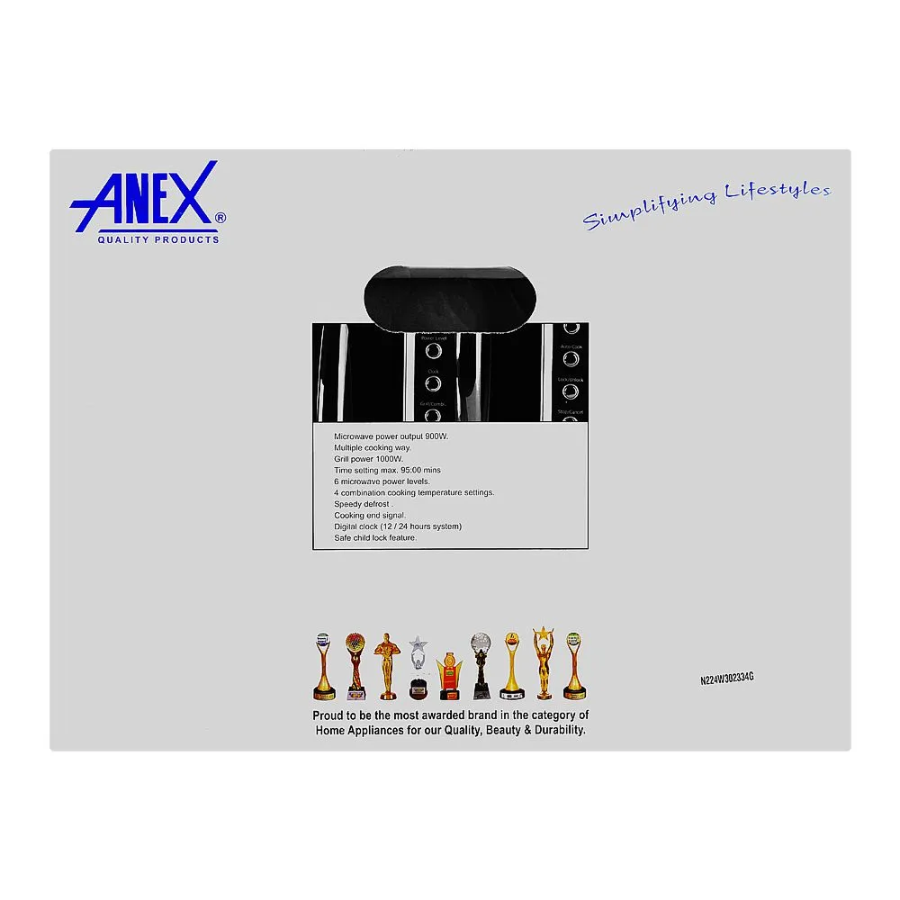 Comfortable casual anex deluxe microwave oven, 900w, 23 liters, black, ag-9031