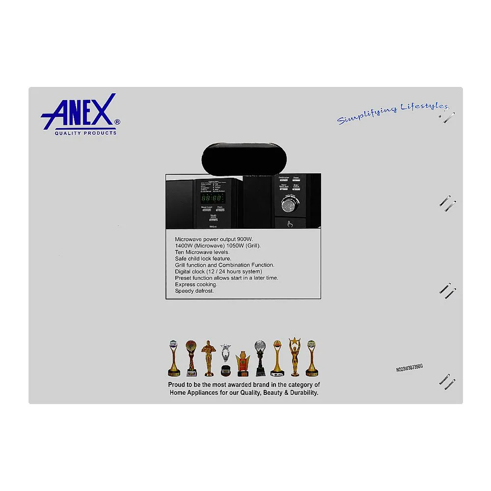Comfortable casual anex deluxe microwave oven, 900w, 30 liters, black, ag-9039