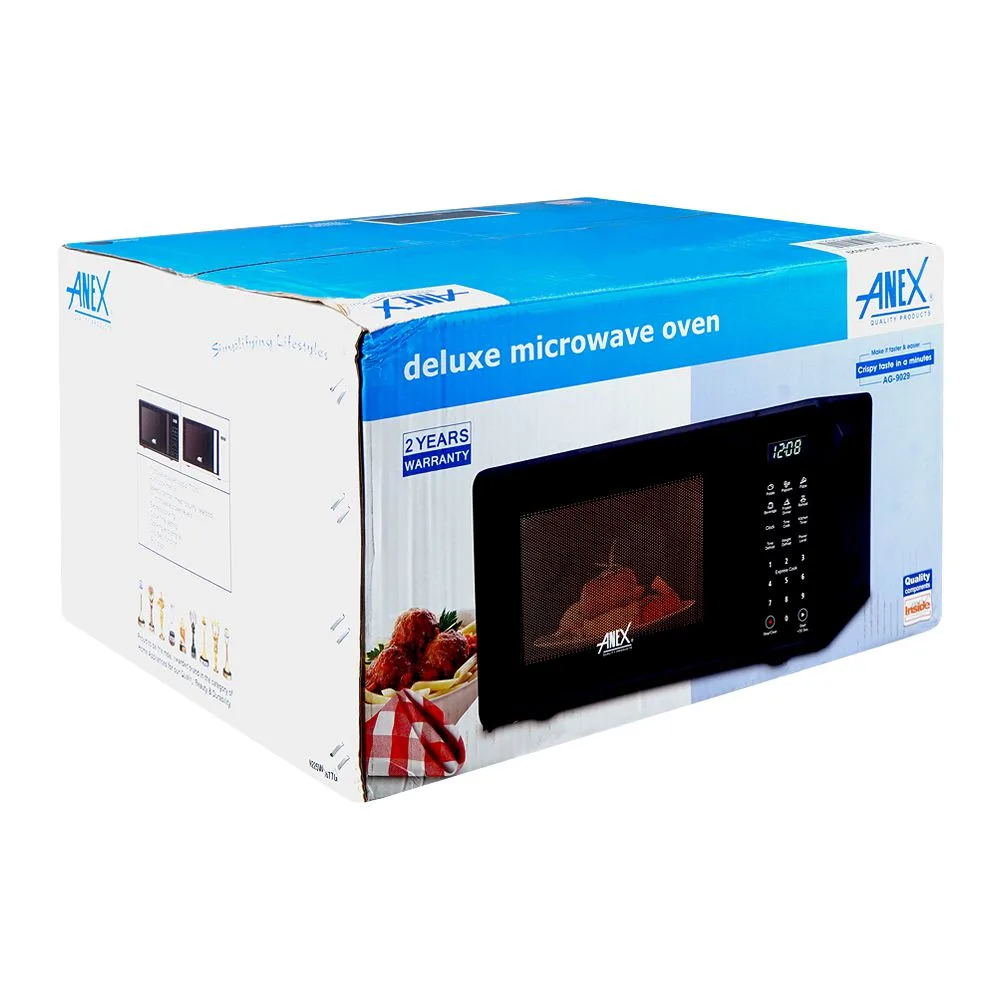 Side view of anex deluxe microwave oven, black, 700w, 20 liters, ag-9029
