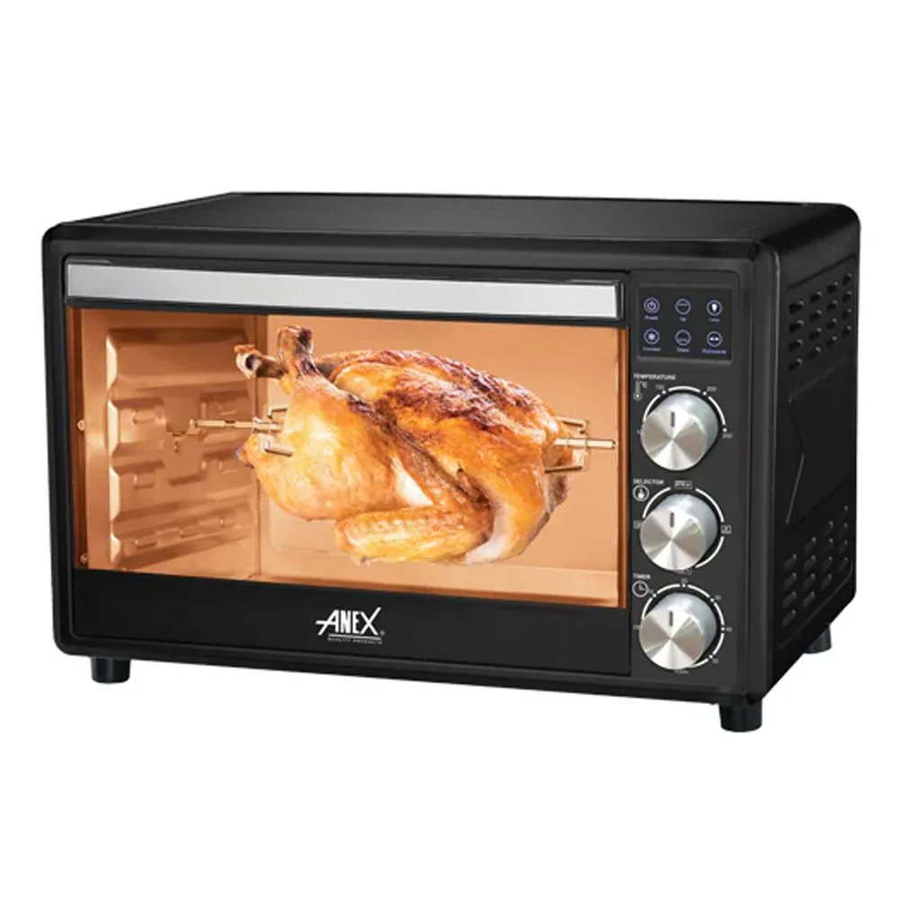 Anex Deluxe Oven Toaster, 1600W, 52 Liters, Black & Silver, AG-3075
