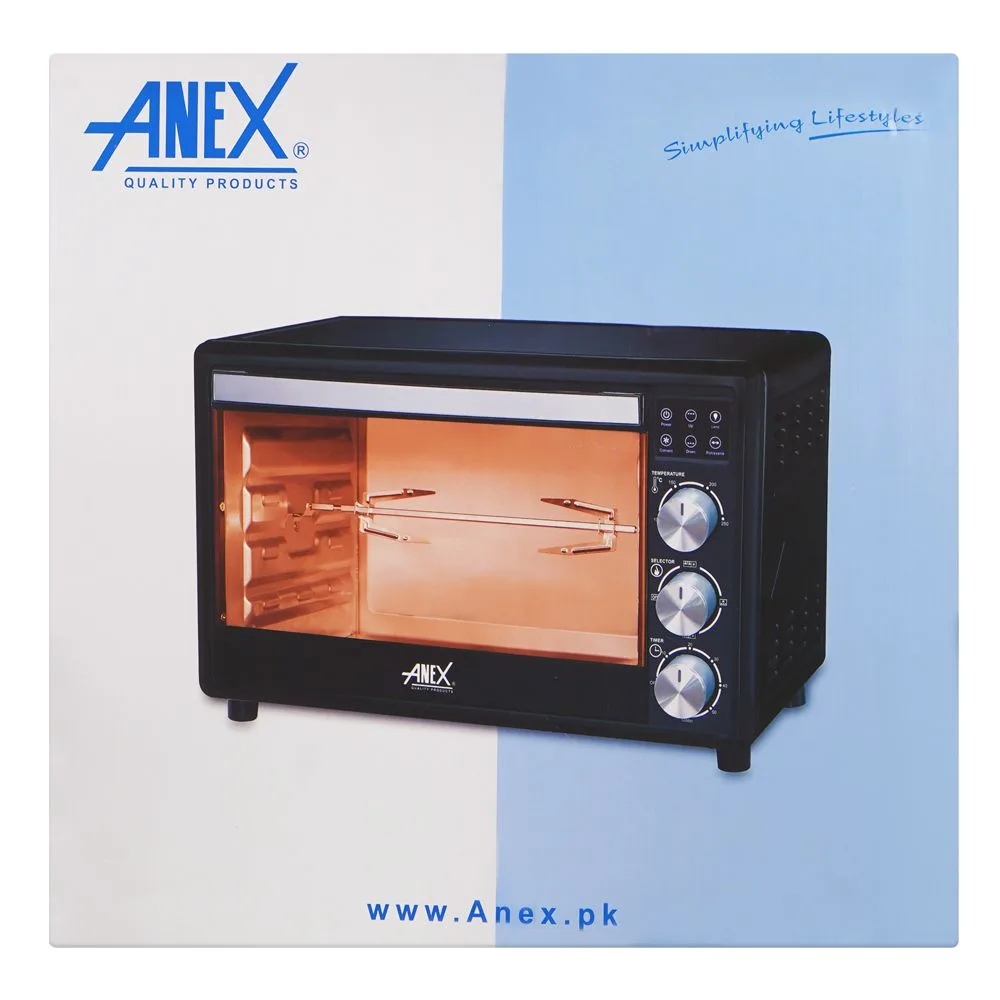 Comfortable casual anex deluxe oven toaster, 1600w, 52 liters, black & silver, ag-3075