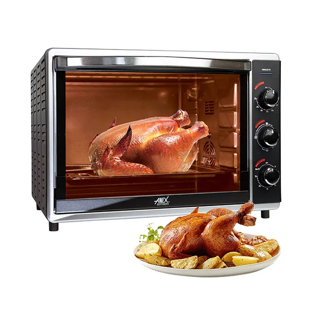 Anex Deluxe Oven Toaster, 2000W, 52 Liters, Black & Silver, AG-3070