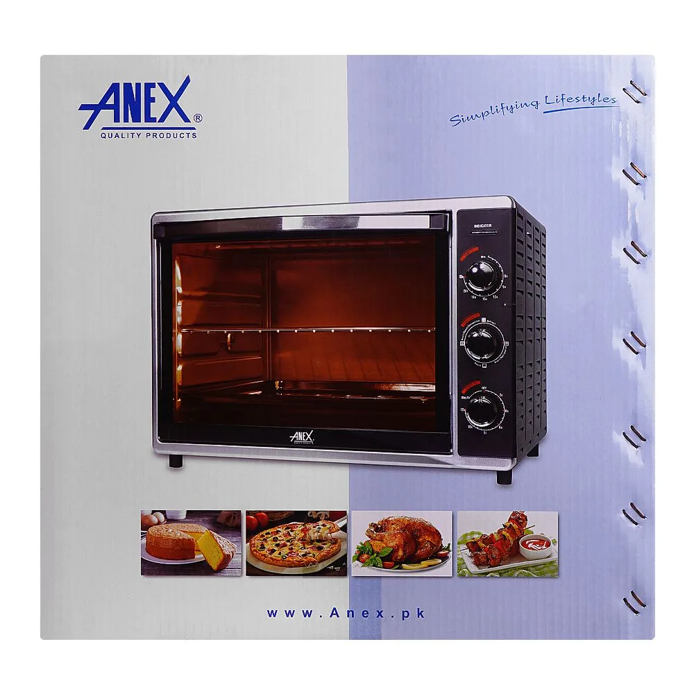Comfortable casual anex deluxe oven toaster, 2000w, 52 liters, black & silver, ag-3070