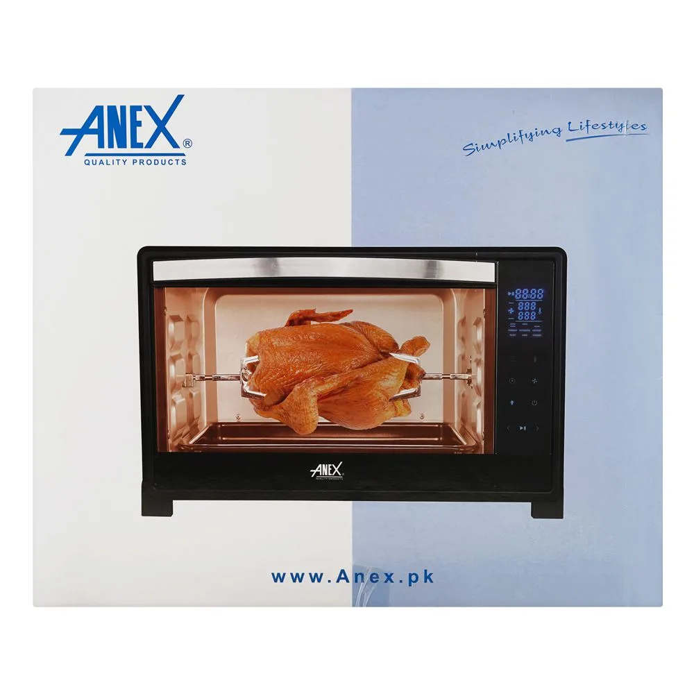 Close-up design of anex deluxe oven toaster, 2200w, 60 liters, black, ag-3080