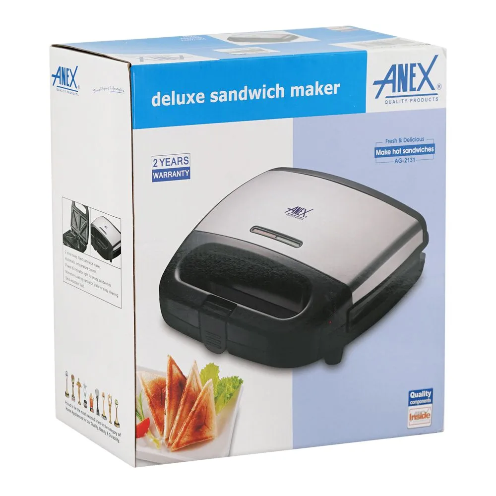Comfortable casual anex deluxe sandwich maker, 750w, 220-240v, black/silver, ag-2131