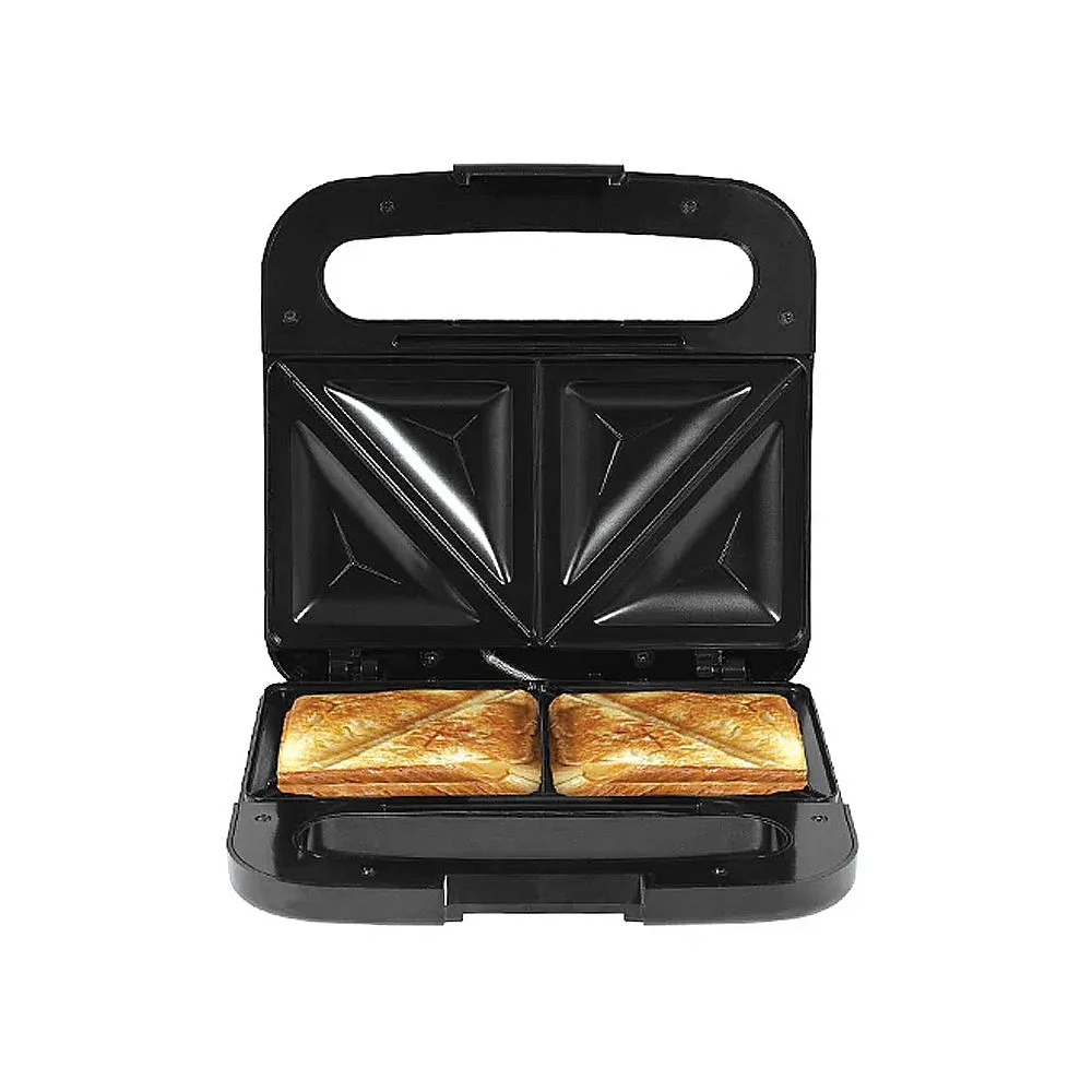 Side view of anex deluxe sandwich maker, 750w, black & silver, ag-2045