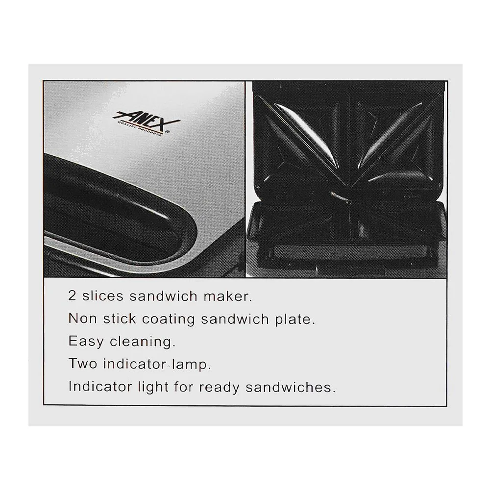Premium everyday wear anex deluxe sandwich maker, 750w, black & silver, ag-2045