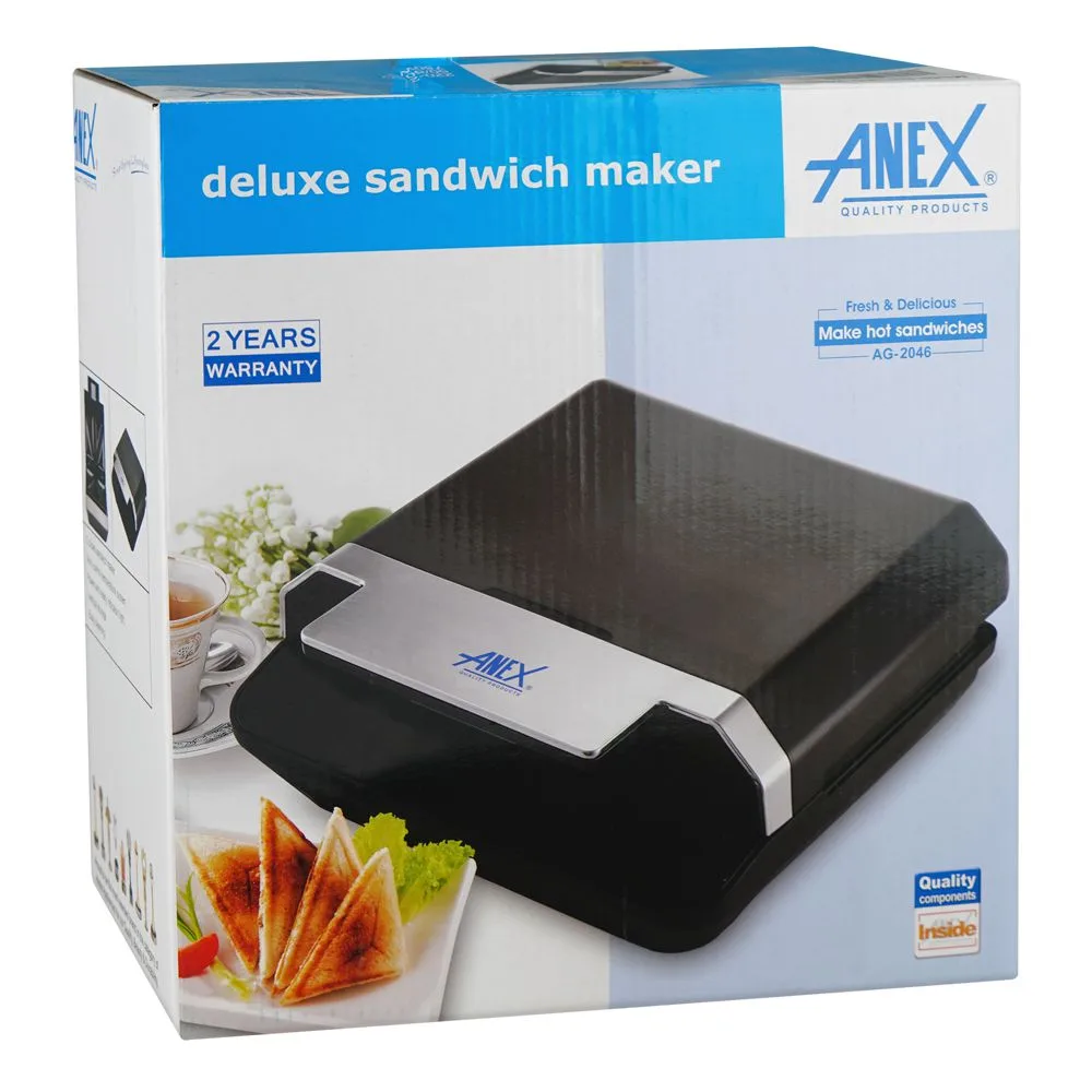 Comfortable casual anex deluxe sandwich maker, 750w, black & silver, ag-2046