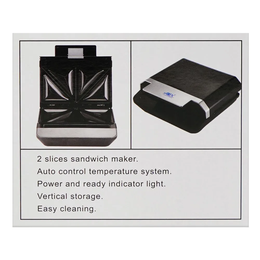 Premium everyday wear anex deluxe sandwich maker, 750w, black & silver, ag-2046