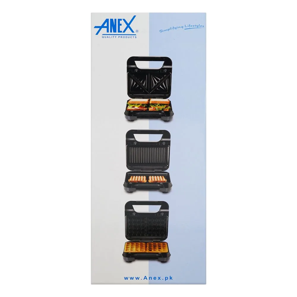 Comfortable casual anex deluxe sandwich maker, 750w, black & silver, ag-2047