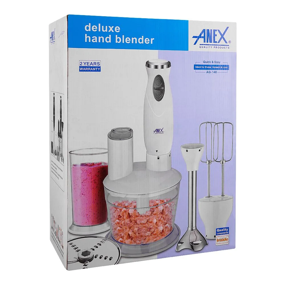 Side view of anex hand blender beater chopper, black, ag-140