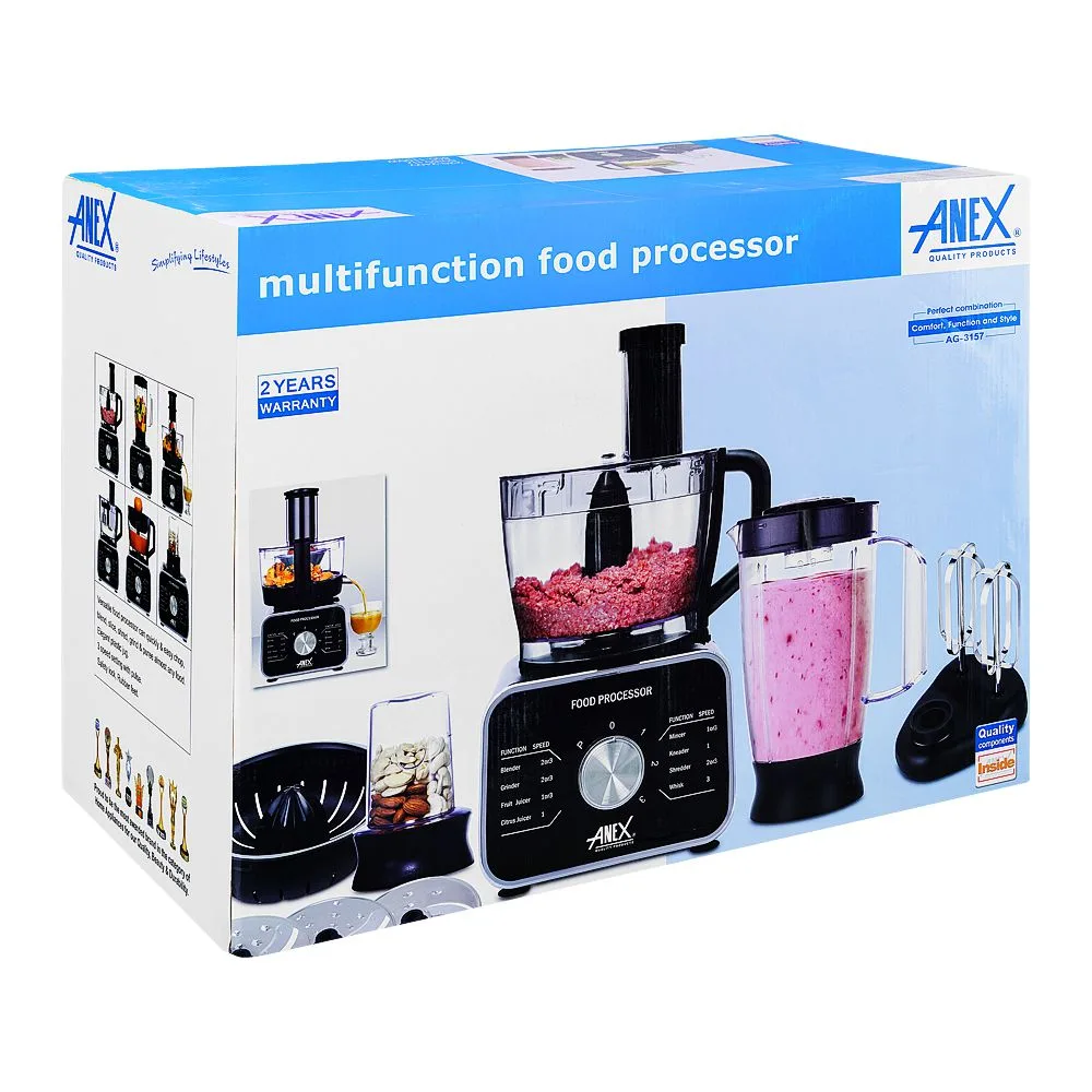 Side view of anex multifunction food processor, 800-1100w, ag-3157