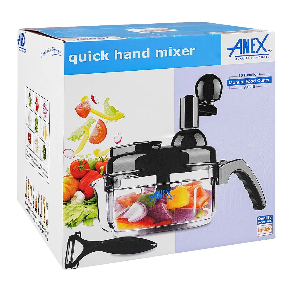 Side view of anex quick hand mixer with 10 functions, manual food cutter, black, ag-10