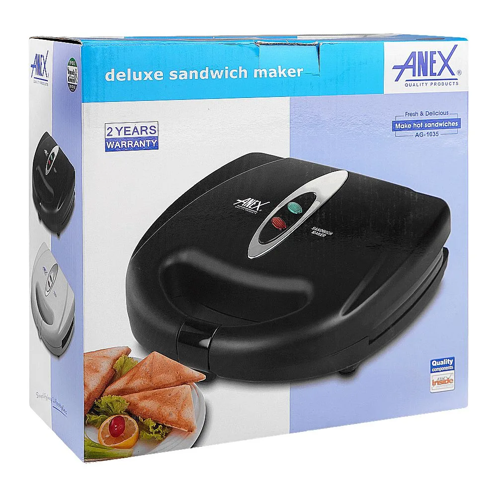 Side view of anex sandwich maker, 750w, black, ag-1035