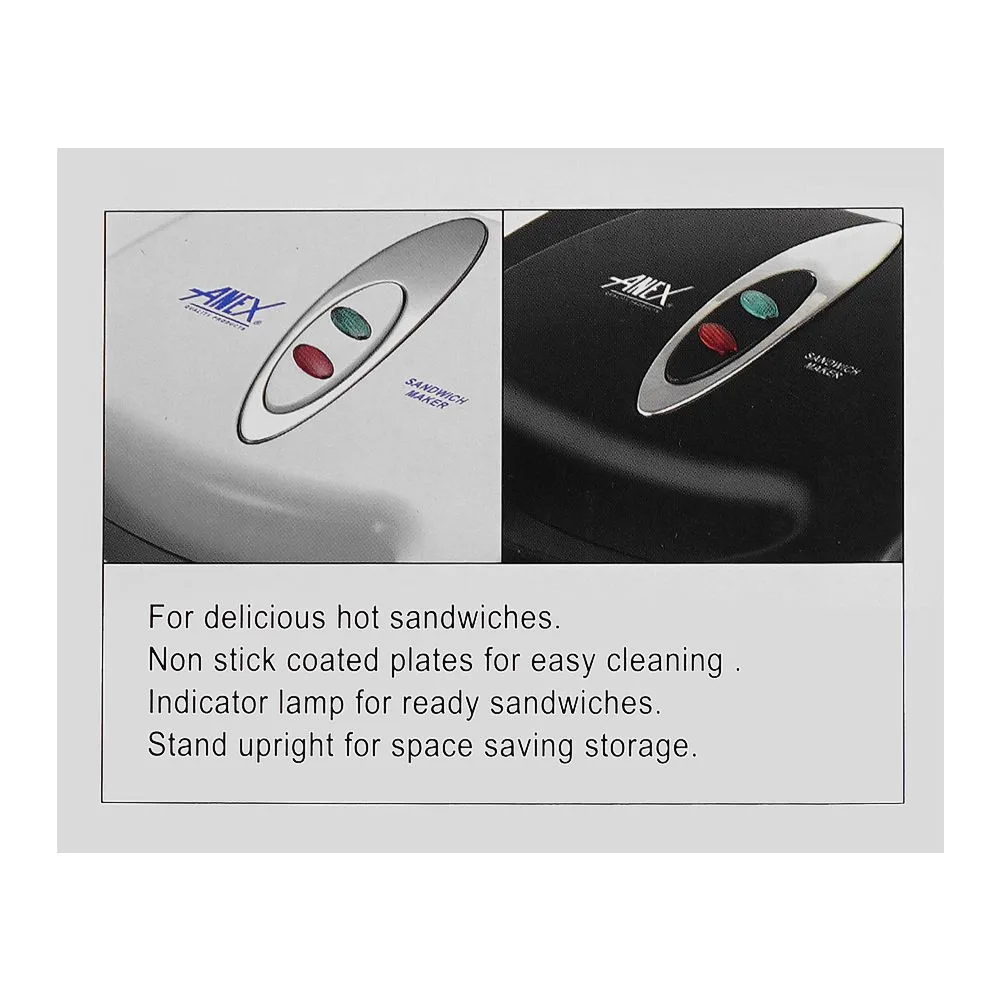 Premium everyday wear anex sandwich maker, 750w, black, ag-1035