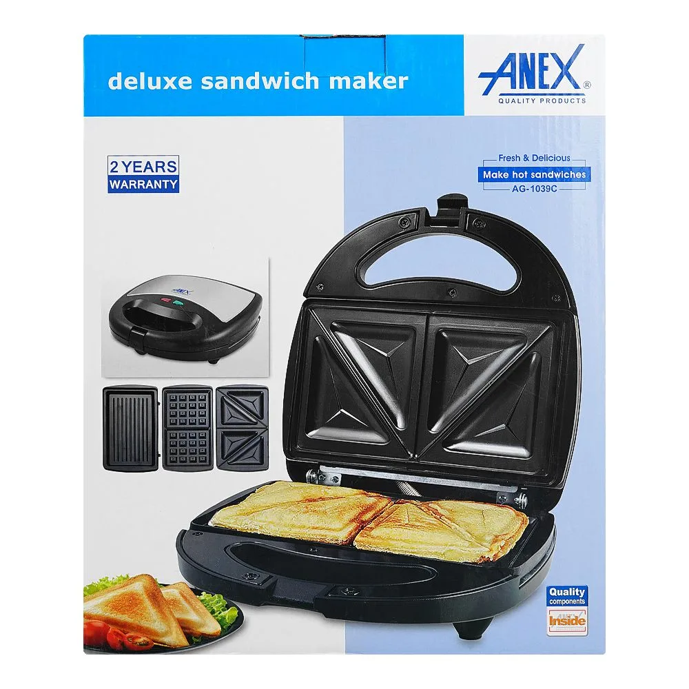 Comfortable casual anex sandwich maker, 750w, black & silver, ag-1039c