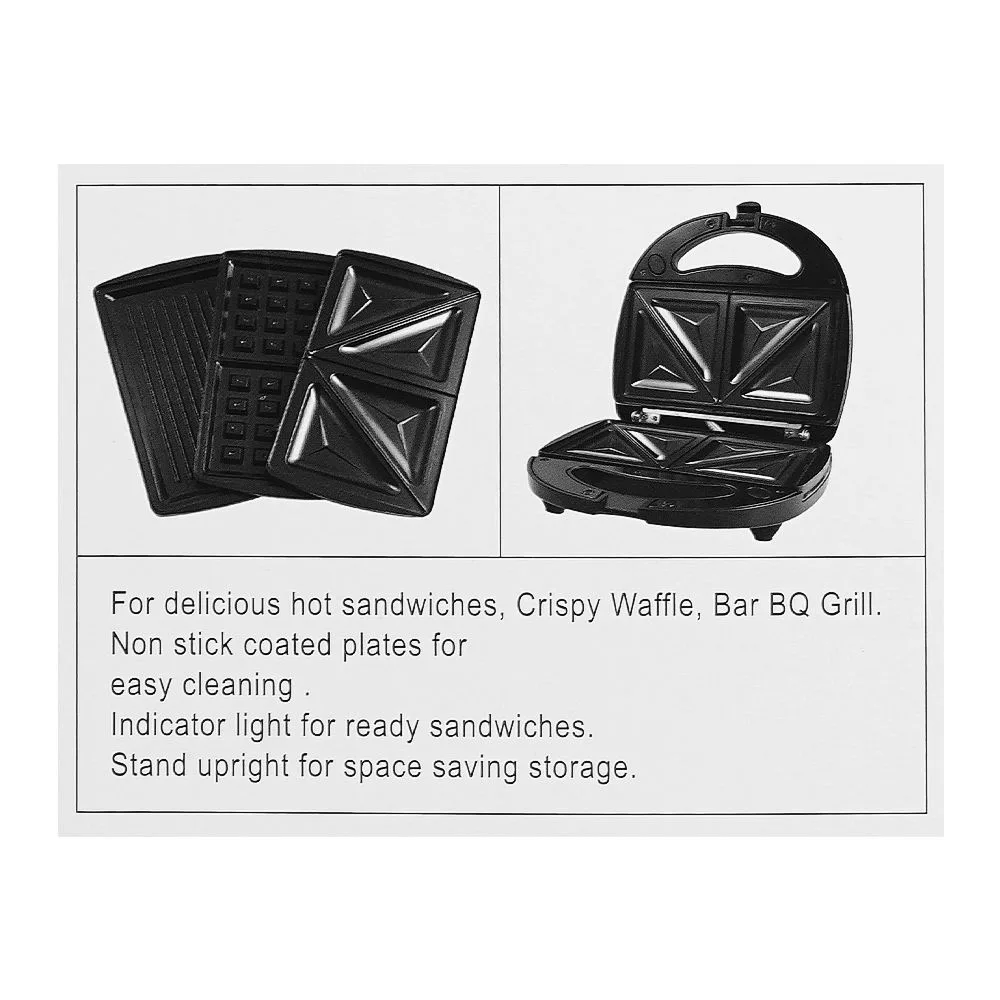 Premium everyday wear anex sandwich maker, 750w, black & silver, ag-1039c