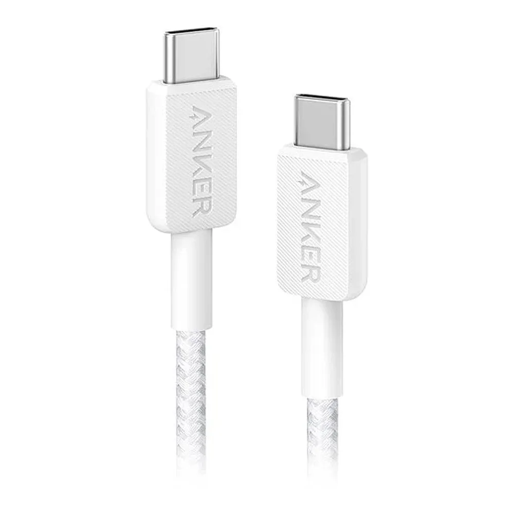 Anker 322 USB-C To USB-C Braided Cable (3ft, 60W), White, A81F5H21