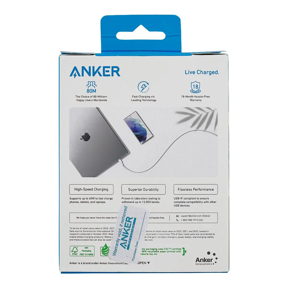 Comfortable casual anker 322 usb-c to usb-c braided cable (3ft, 60w), white, a81f5h21