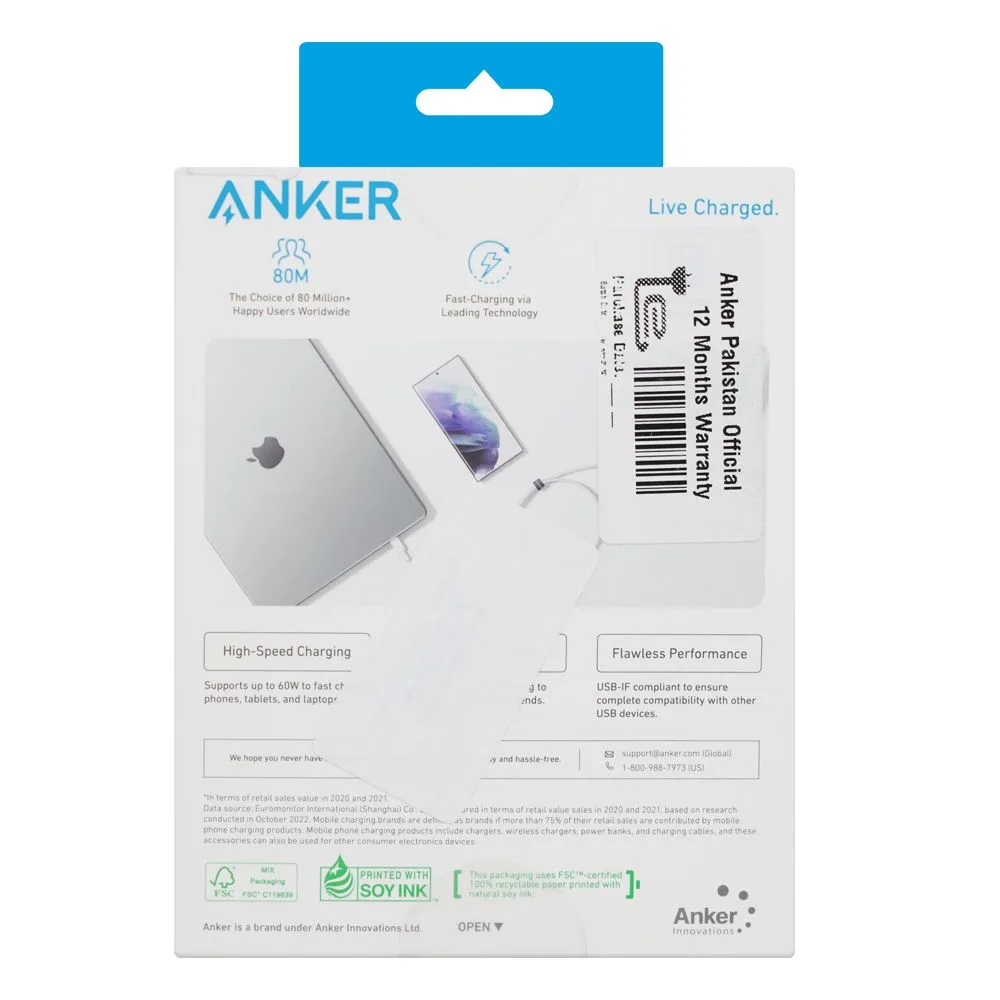 Comfortable casual anker 322 usb-c to usb-c cable, 60w, 6ft, braided white, a81f6h21