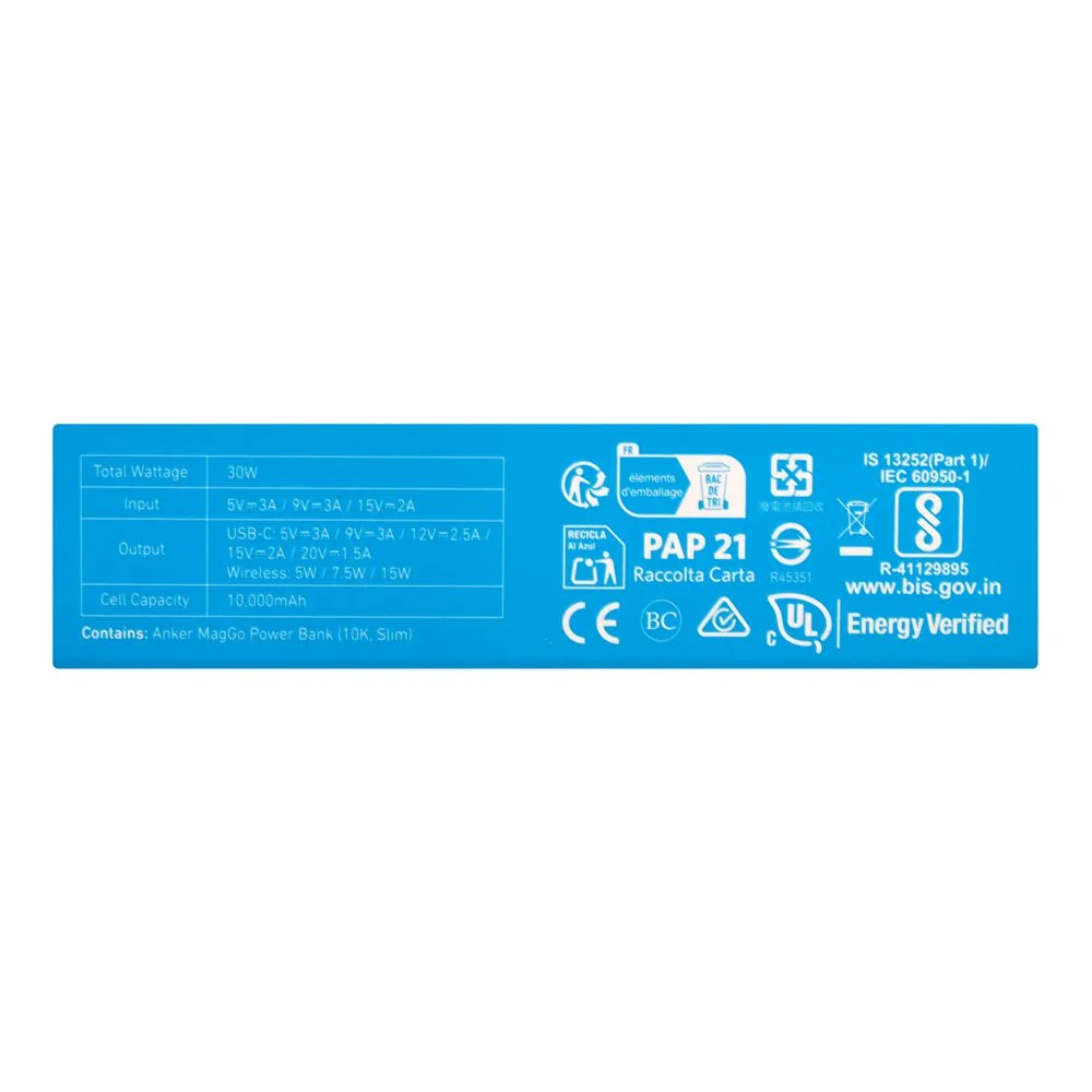 Close-up design of anker maggo ultra-slim magnetic power bank, 10000mah, 30w, usb-c port, black, a1664h11