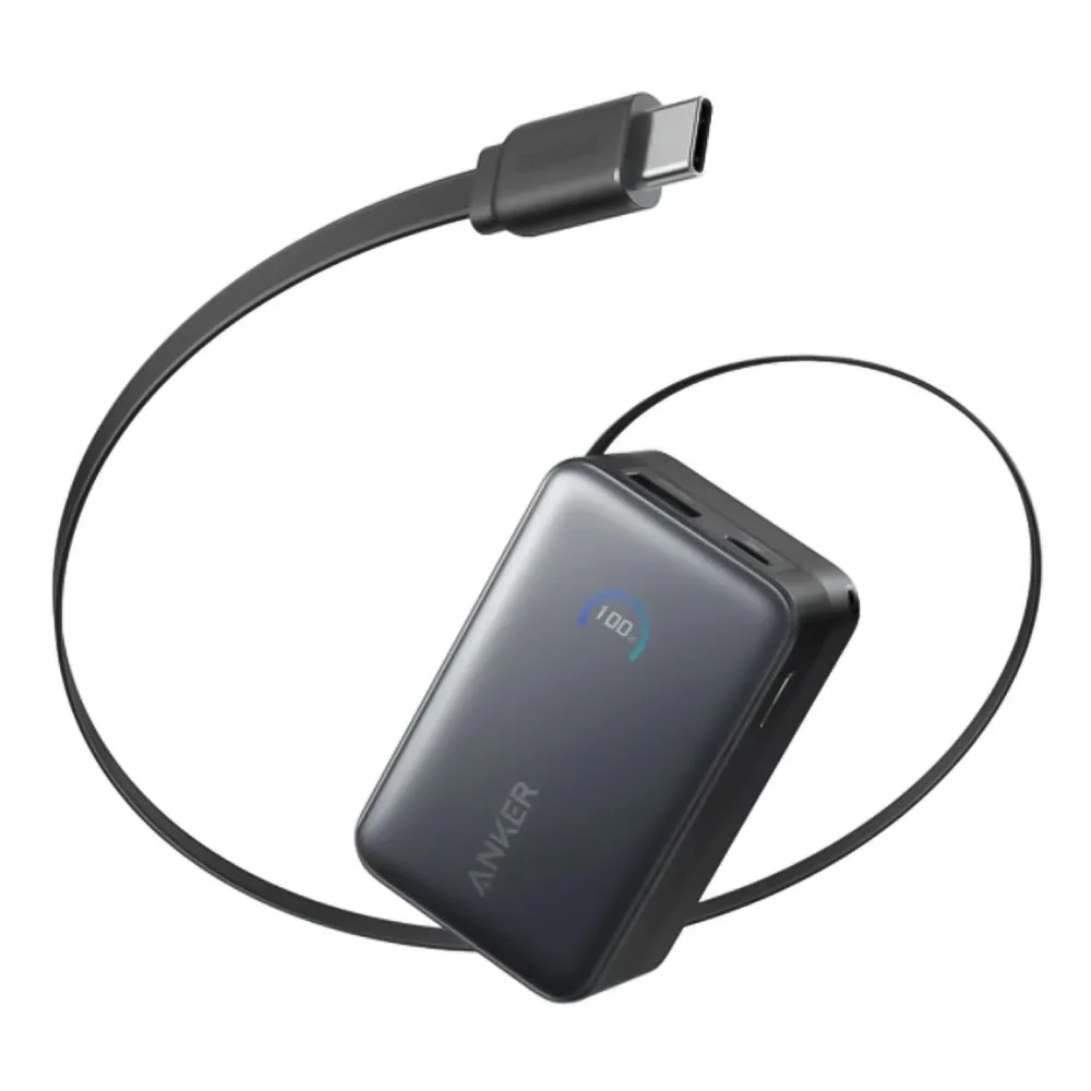 Anker Nano Power Bank, 10000mAh, 45W, Built-In USB-C Cable, Black, A1638H11