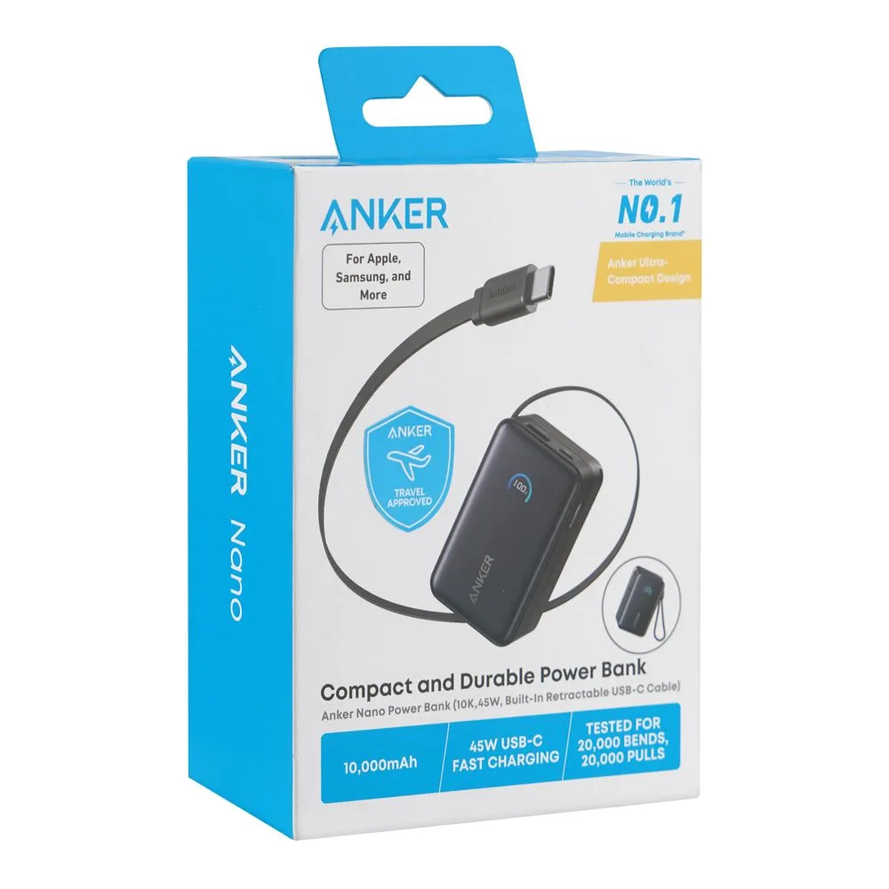 Comfortable casual anker nano power bank, 10000mah, 45w, built-in usb-c cable, black, a1638h11