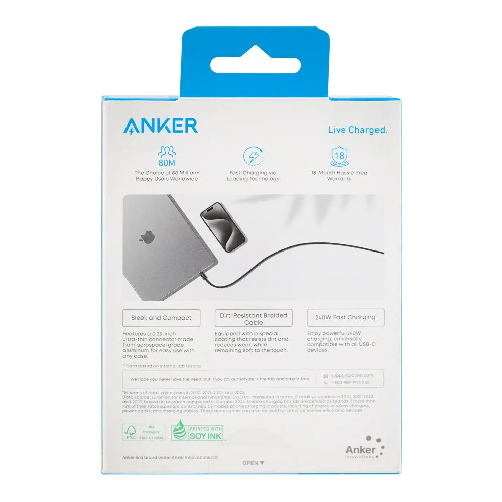 Comfortable casual anker zolo 240w usb-c to usb-c cable, 3.3ft, braided black, a8060h11