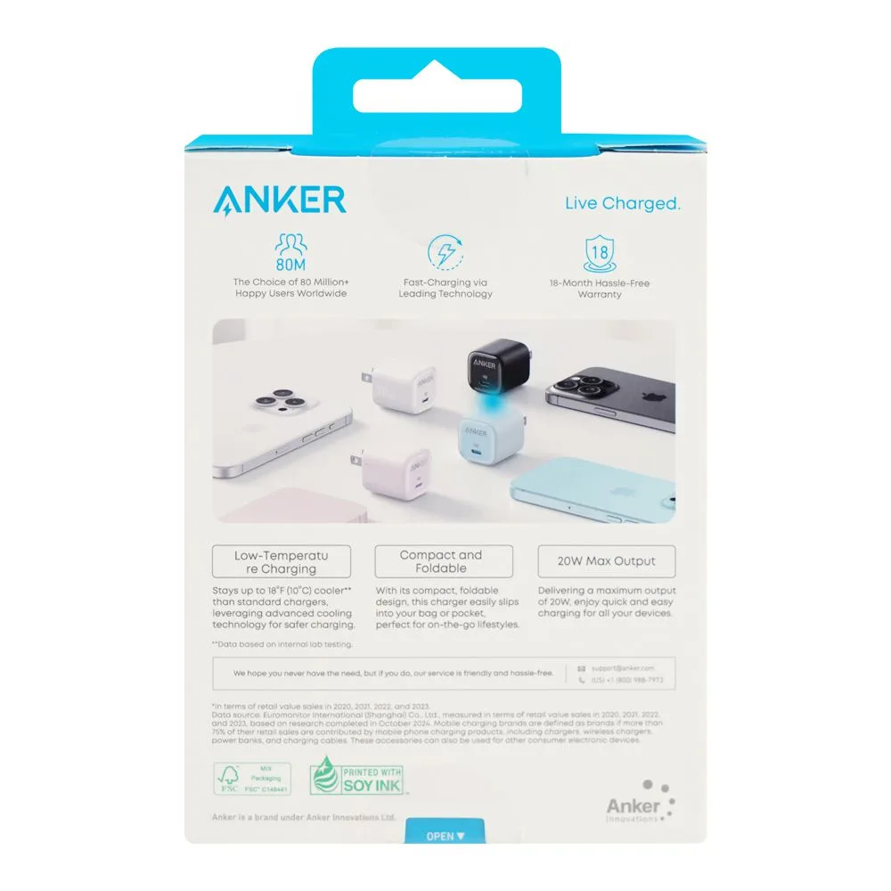 Comfortable casual anker zolo charger, 20w, pd 3.0, black, a2699j11