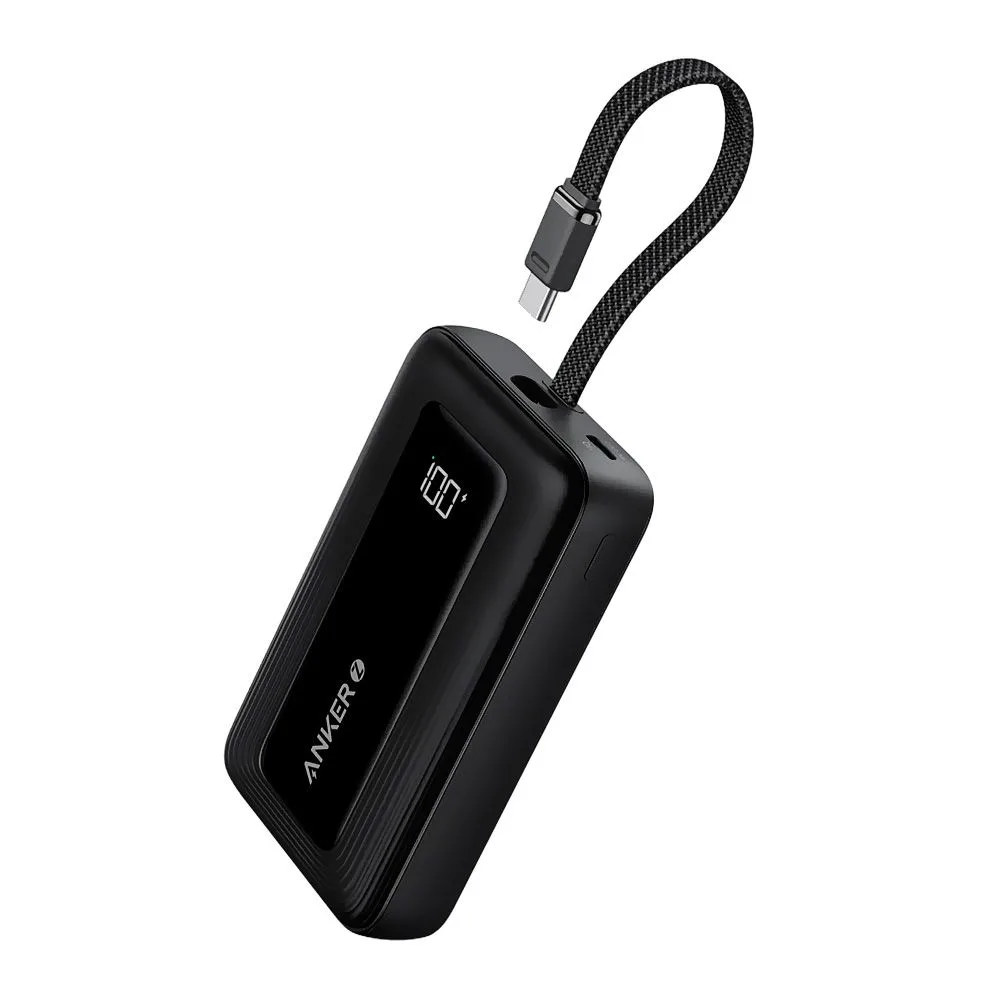Anker Zolo Power Bank With Built-In USB-C Cable, 1 X USBC-A Port, 10000mAh, 30W, Black, A1688H11