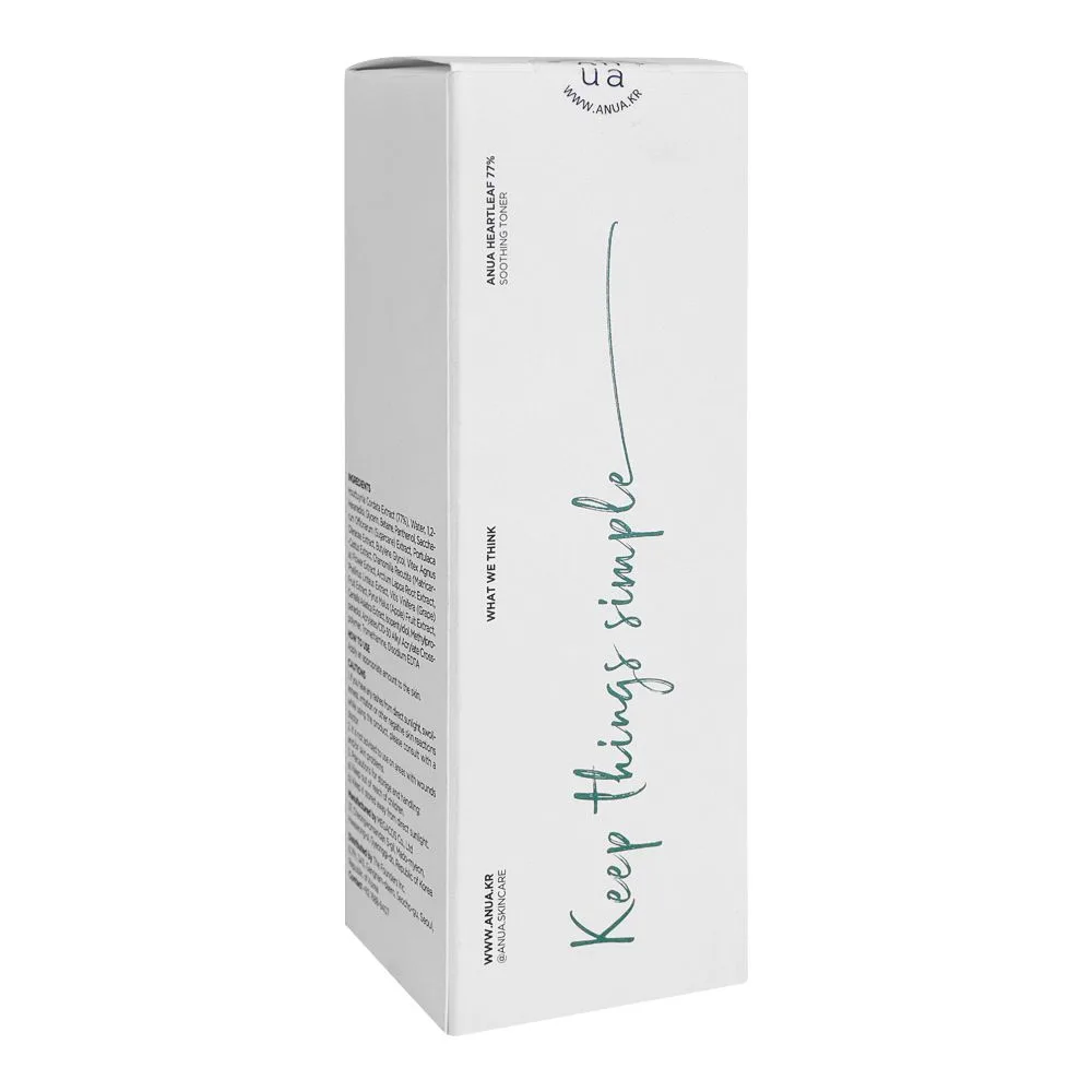 Side view of anua heartleaf 77% soothing toner, 250ml
