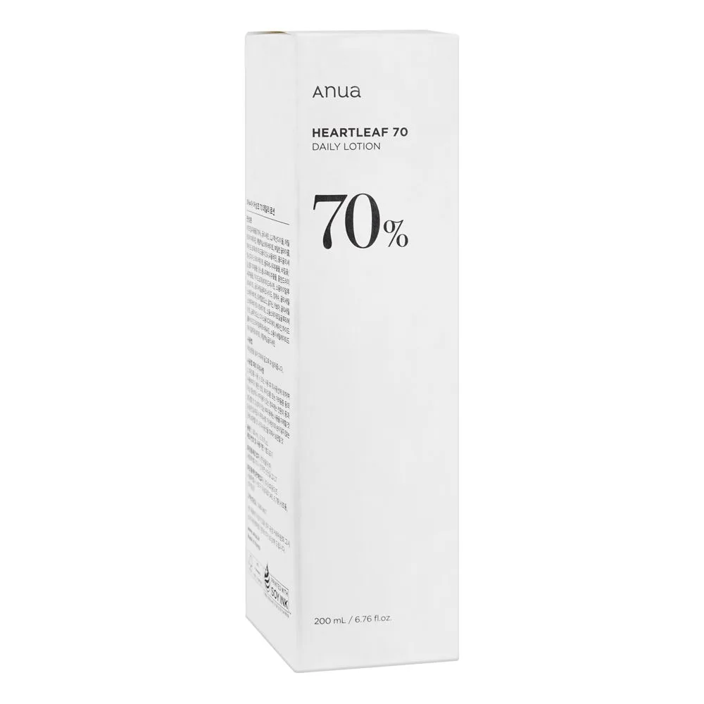 Side view of anua heartleaf daily lotion, face moisturizer with hyaluronic acid, for sensitive skin, 200ml