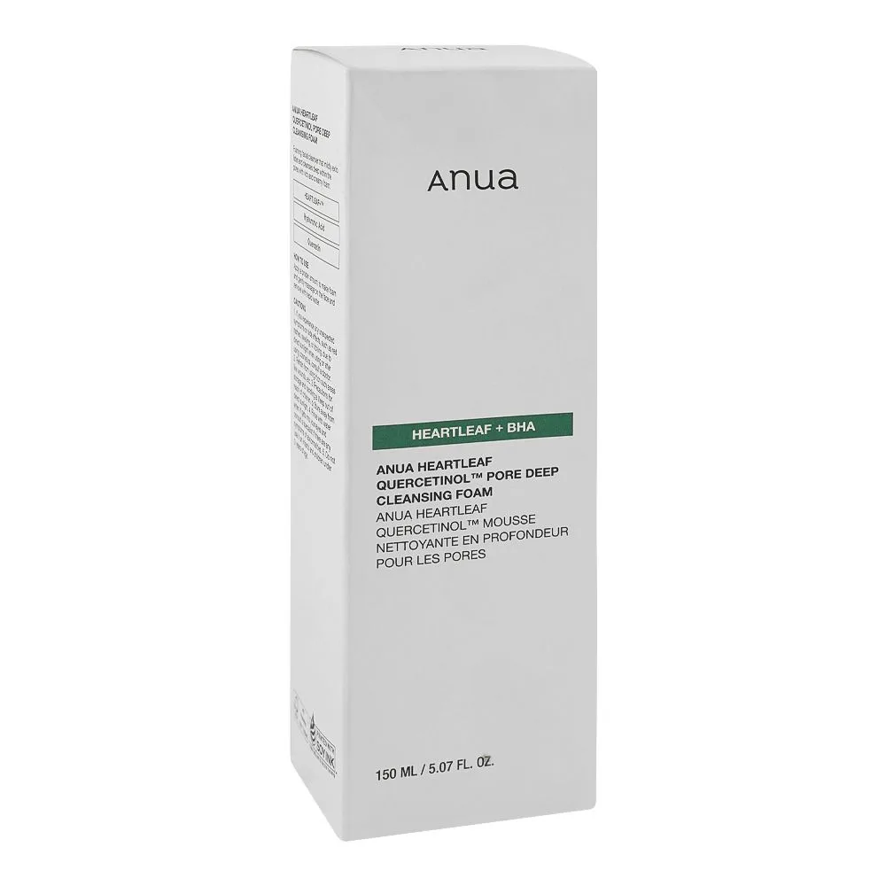 Side view of anua heartleaf pore deep cleansing foam, for sensitive skin, 150ml