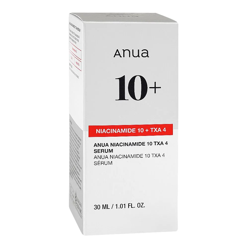 Side view of anua niacinamide 10% + txa 4% serum, for dark spots, 30ml