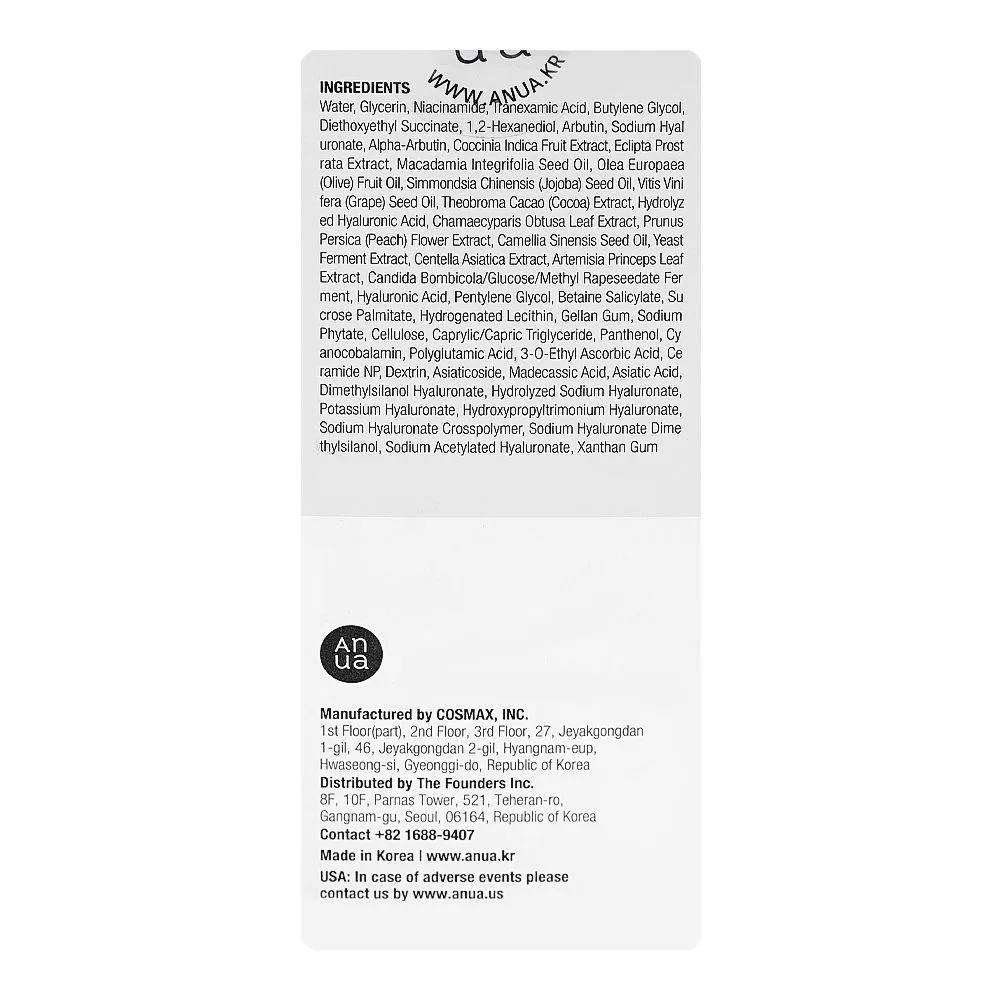 Close-up design of anua niacinamide 10% + txa 4% serum, for dark spots, 30ml