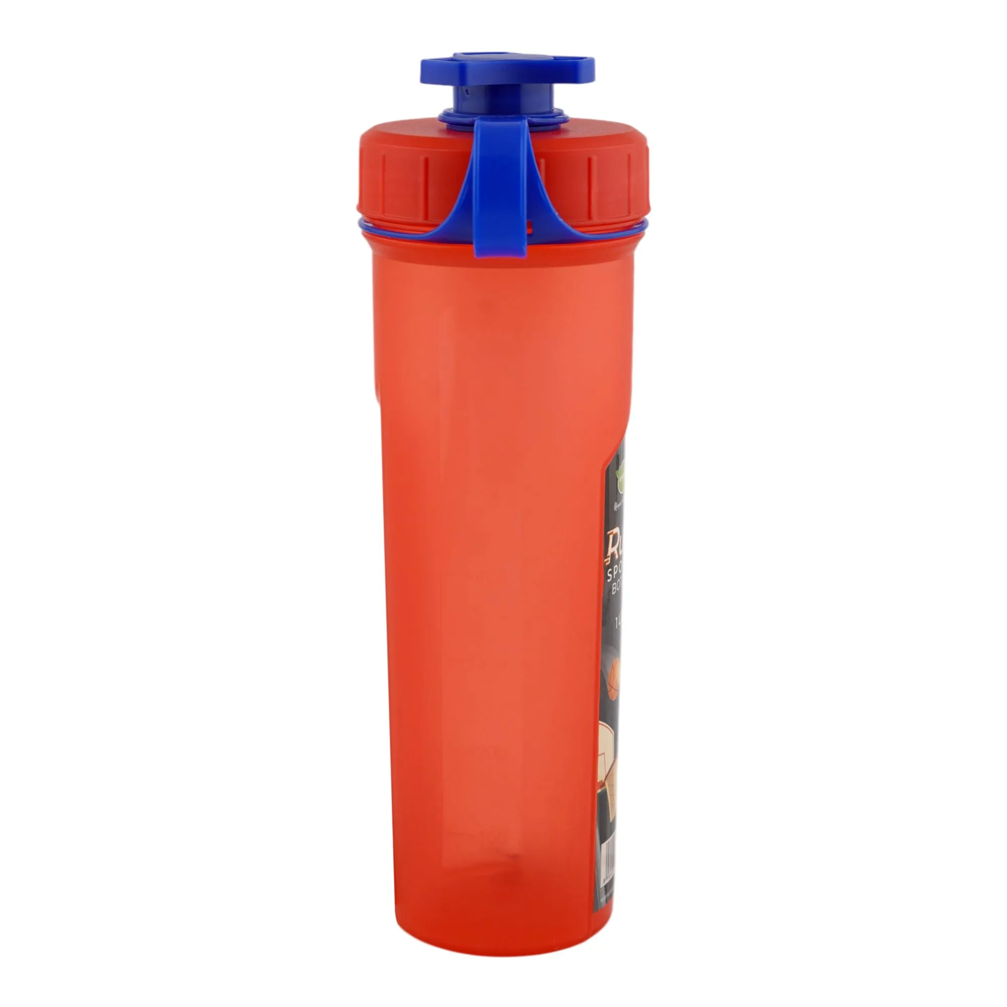 Side view of appollo rush bottle, large, red, 1 liter