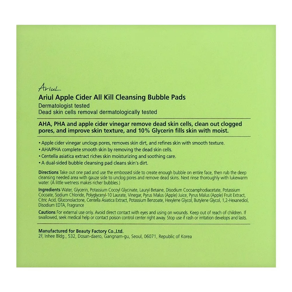 Comfortable casual ariul apple cider all kill cleansing bubble 60-pads, 150ml